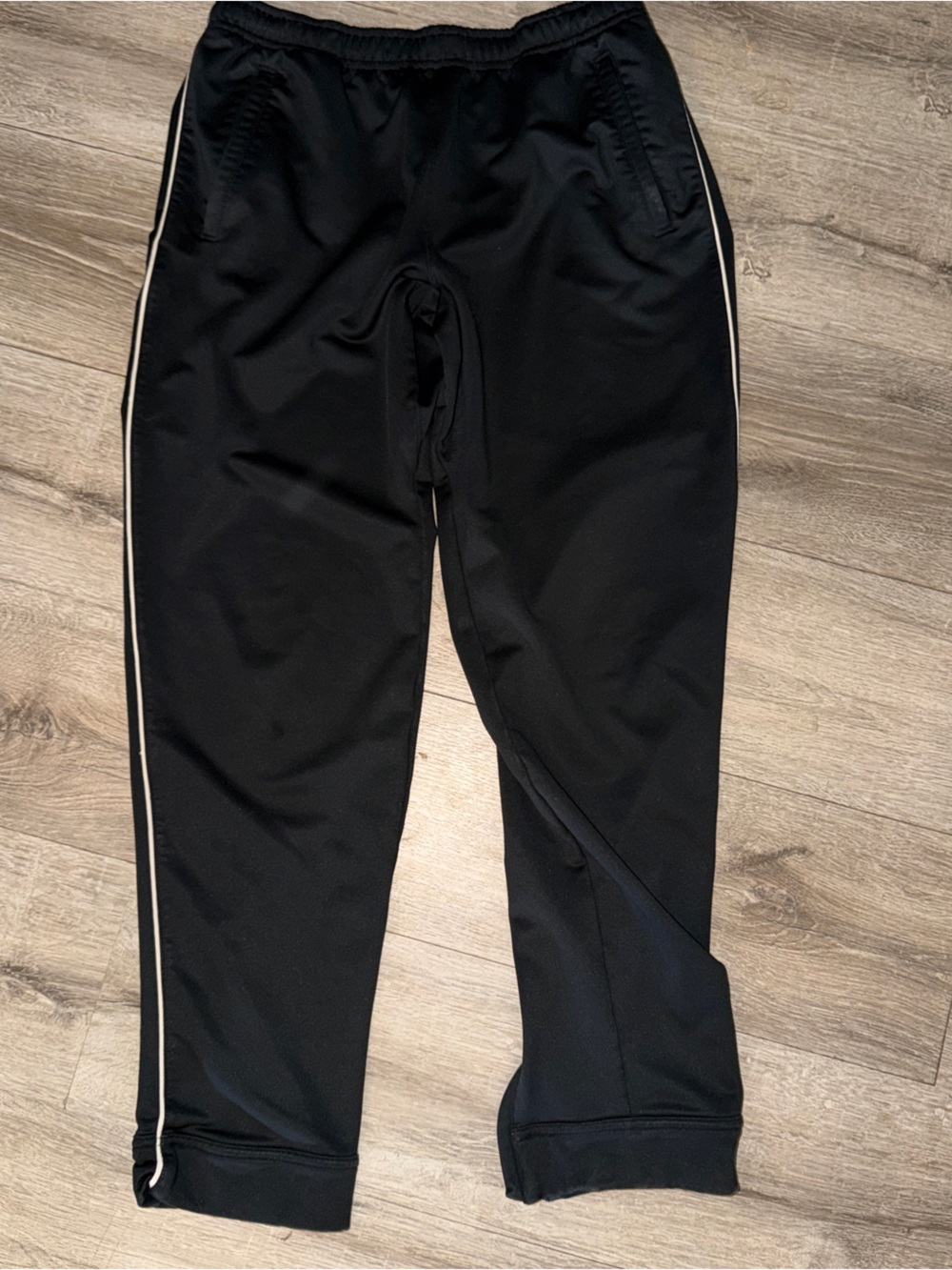 Nike dri fit Black Running Pants with White Side Piping, zip legs, sz S